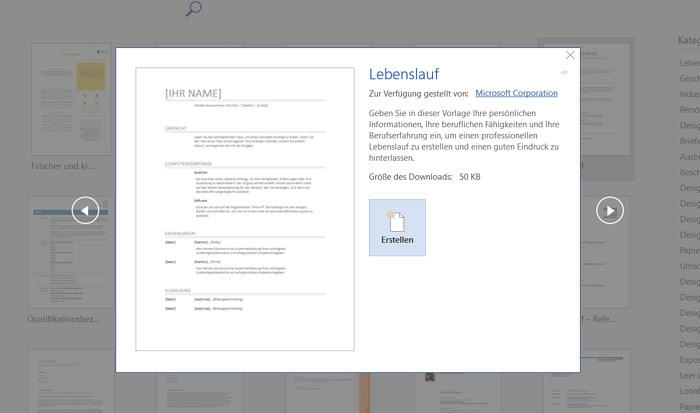 Seleccionar plantilla de currículum en Word