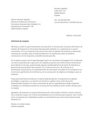 Ejemplo de carta de presentación para Auténtico