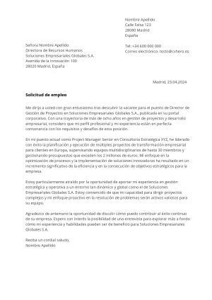 Ejemplo de carta de presentación para Básico