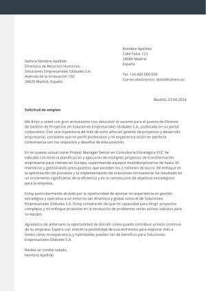 Ejemplo de carta de presentación para Encabezamiento